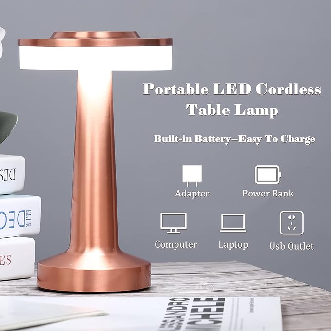 Riakrum 4 Pcs LED Portable Cordless Table Lamp with Touch Sensor 3 Color Stepless Dimming Rechargeable Battery up to 15 Hours Cordless Table Light Wireless Lamp for Nursery (Rose Gold)