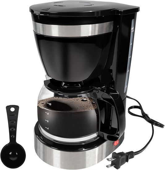 10 Cup Drip Coffee Maker One-Touch Anti-Drip Coffee Machine with Reusable Filter Carafe Auto Keep Warm Plate Spoon Coffee Pot Suitable for Home Use 110V