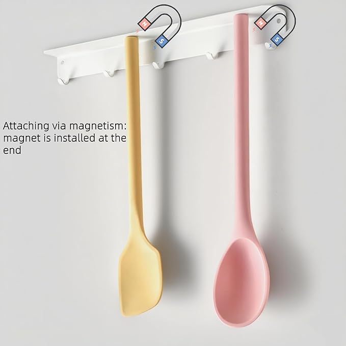 Silicone Cooking Spoon Spatula Set, High Heat Resistant Stiff Mixing Spoon, Extra Long Large Kitchen Utensil for Baking, Stirring, Serving, scraping and turning, 12 Inches