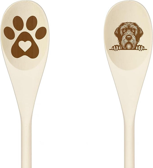 Decorative Wooden Spoons with Peeking Dog Designs, Paw Print and Dog Head, Kitchen Utensils Set of 2 (WIREHAIRED POINTING GRIFFON)
