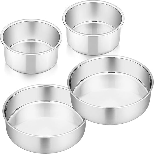 P&P CHEF Cake Pans Sets for Baking, 4" + 4" + 6" + 6" 4 Piece Stainless Steel Round Cake Pans Tin, Oven/Pot/Dishwasher Safe, Combination of Different Sizes, Leak-proof & Easy Clean