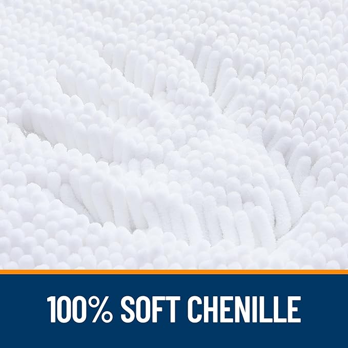 OLANLY Bathroom Rugs 30x18, Extra Soft Absorbent Chenille Bath Rugs, Rubber Backing Quick Dry, Machine Washable Bath Mats for Bathroom Floor, Tub and Shower, Home Decor Accessories, White