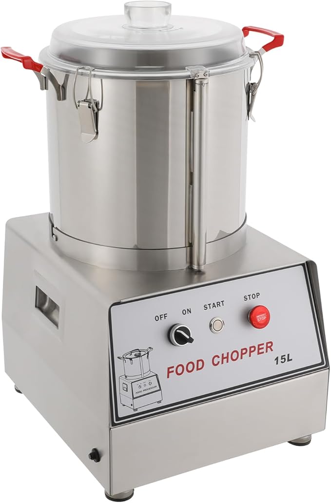 15L Commercial Food Chopper 1400W, Stainless Steel Electric Vegetable & Meat Processor for Mincing, Heavy Duty Restaurant Chopping Machine with Safety Lock