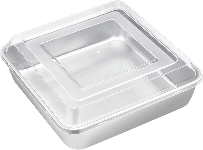 E-far 8 x 8-Inch Square Baking Pan with Lid, Stainless Steel Square Cake Brownie Pan, Fit for Toaster Oven, Non-toxic & Healthy, Easy Storage & Dishwasher Safe - 2 Pieces