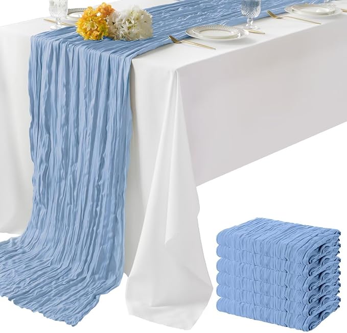 6 Pack Dusty Blue Cheesecloth Table Runner 35"×120" Gauze Fabric Table Runner Rustic Sheer Runner for Wedding Birthday Baby Shower Party Table Decoration Dusty Blue 6 Pack