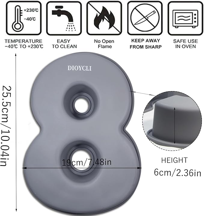 Dioycli Large Number Cake Pans for Baking 3D Cake Silicone Cake Mold DIY Personalized Cake Pan for Birthday and Wedding Anniversary Number 8 Cake Pan of 10 Inch