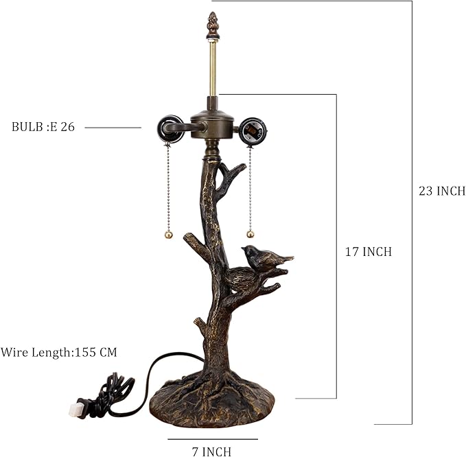 Table Lamp Base Replacement Only, Wide 7 Height 23 Inch, Fit for 12, 14, 16, 18 Inch Tiffany Style Stained Glass Lampshade, Dark Bronze Finish, Resin, Pull Chain Switch(F (W7H23 Inch))