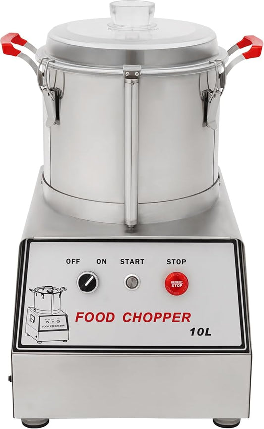 10L/2.64Gal Commercial Food Processor, Stainless Steel Food Chopping Machine 110V 1100W Electric Vegetable Chopper for Chili Peppers, Carrots, Garlic, Onions, 1400rpm