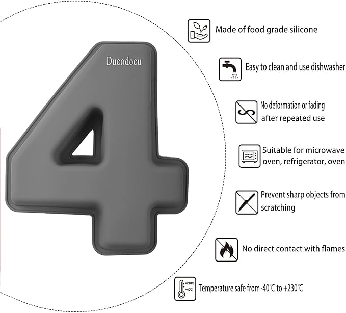 Ducodocu 3D Silicone Cake Pans Large Number Cake Mould Novelty Cake Tins DIY Baking Mold for Birthday Wedding Anniversary 10 inch Number of 4