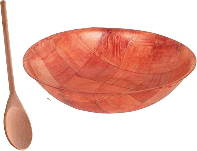 Tiger Chef 16 Inch Woven Wood Salad Bowl With Free Salad Spoon. 16" Snack Popcorn Salad Bowls