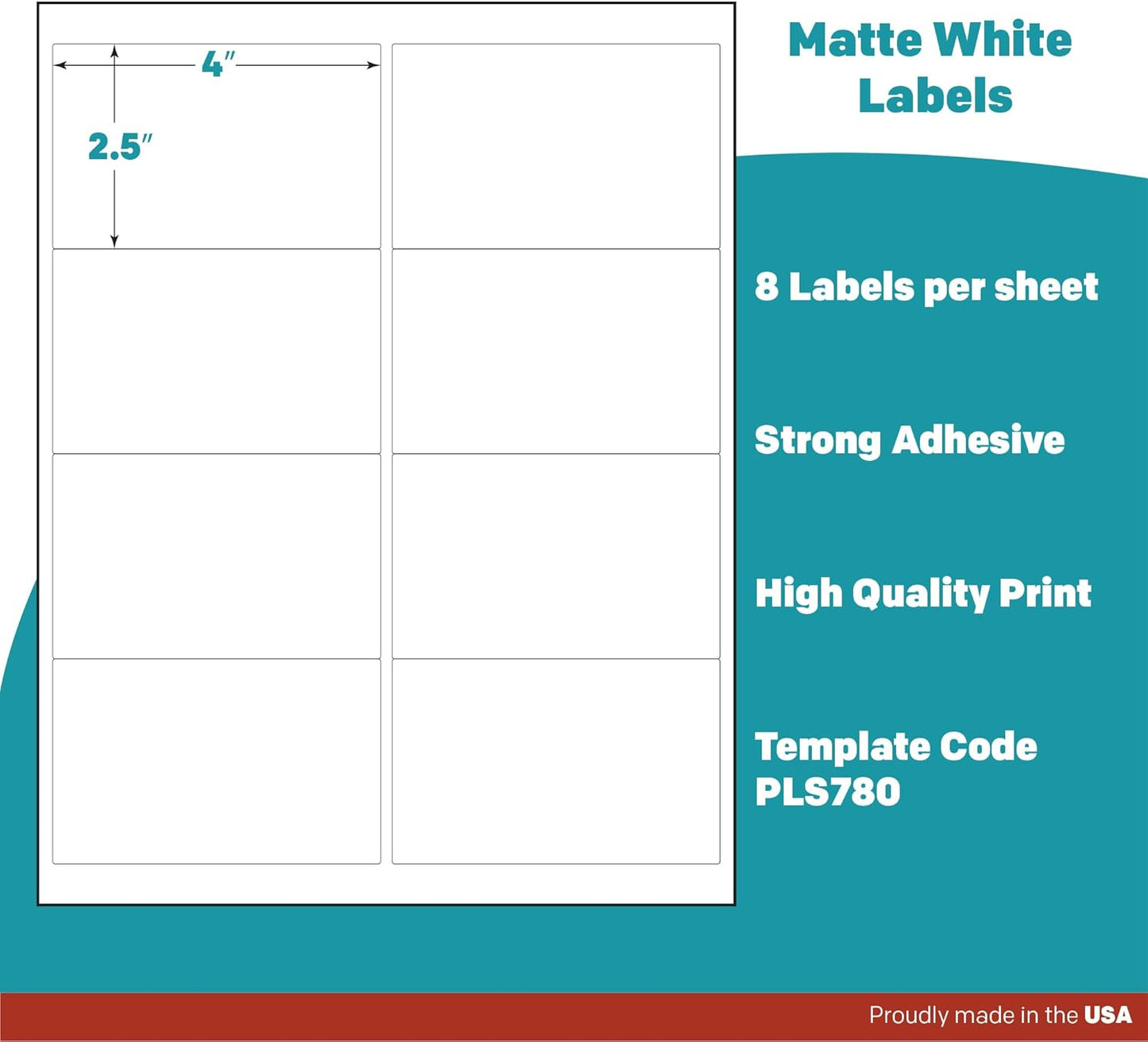 Premium Label Supply White Sticker Shipping/Mailing Labels – 4" x 2.5" – Laser/Inkjet Compatible – (8 per Sheet), 25 Sheets – 200 Total Adhesive Labels