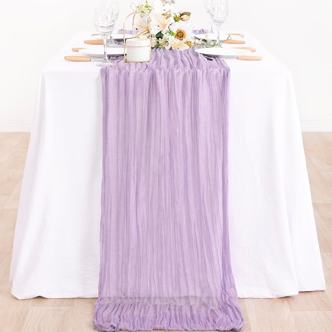 MLMC Lilac Purple Cheesecloth Table Runner 10ft Rustic Gauze Lavender Cheese Cloth Table Runner Centerpiece 35x120 Inches for Romantic Wedding Bridal Baby Shower Birthday Decor