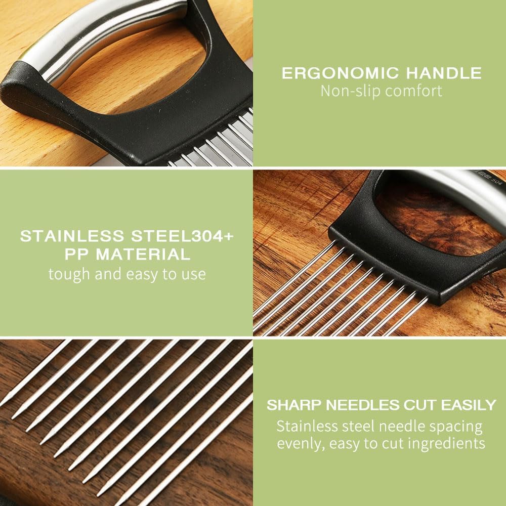 2025 New Onion Holder for Slicing, Stainless Steel Onion Slice Holder Vegetable Slicer Cutter for Potato and Tomato, Kitchen Chopper Slicing Assistant Tool Lemon Slicer Onion Cutter for Slicing (2PCS)