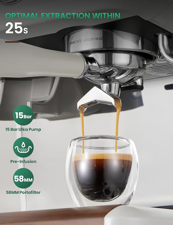 Espresso Machine, 58MM Professional Espresso Machine with Grinder Powerful Milk Frother Steam Wand 15 Bar Espresso Coffee Machine For Home Cappuccino & Latte Machine Stainless Steel