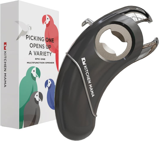 Kitchen Mama Epic One Multifunction Opener: Magnetic Bottle Opener, Beer Soda Opener, Effortless Jar Lid Opener for Seniors Elderly with weak Hand and Arthritis, Essential Kitchen Gadget (Metal Gray)