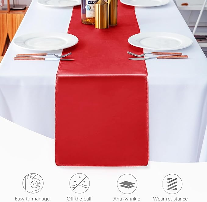 20 Pack Satin Table Runner 12 X 108 Inch Silk Table Runner for Party,Wedding, Birthday, Banquets,Decoration(Red)