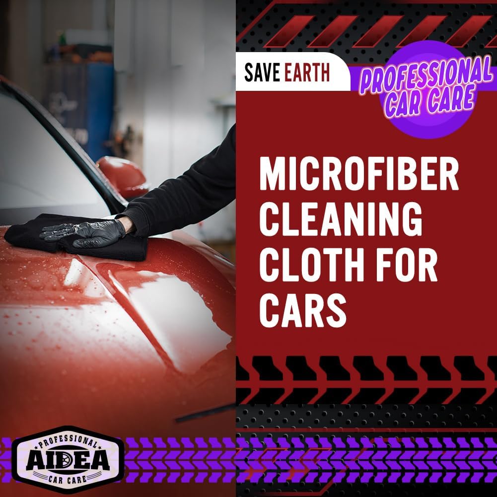 AIDEA Microfiber Cleaning Cloth Black 50PK, Microfiber Towels for Cars, Premium Car Cloths, Dusting Cloth Lint Free Cleaning Rags for SUVs, House, Kitchen, Window, Workshops,12×12"