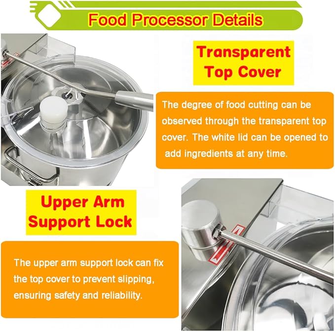 9L Commercial Food Processor Stainless Steel Meat Vegetable Chopper Multifunctional Food Cutter Meat Grinder Meatball Beater 1800W Electric Blender for Fruit Vegetable Grains Garlic