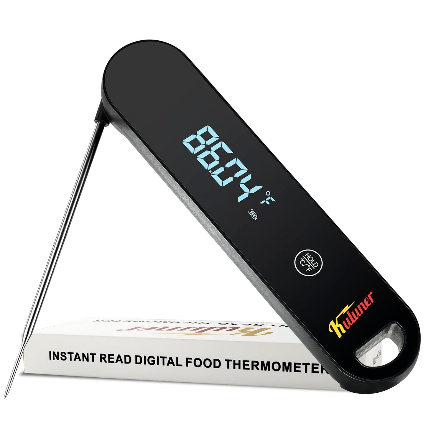KULUNER The Latest Thermocouple Instant Reading Meat Thermometer Digital,Faster Less Than 0.6 Second Response,IP67 Waterproof Thermometer Suitable for Grilling, Cooking,BBQ Gifts for Men (Black)