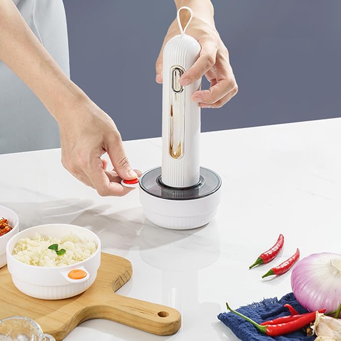 Food Processor Glass, Electric Food Chopper with 4 Bowls(8 Cup + 3 x 0.5 Cup) 2 Stainless Steel Blades USB Rechargeable Meat Grinder & Vegetable Chopper for Kitchen
