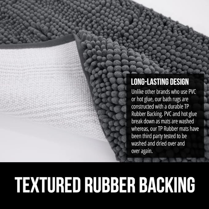 GORILLA GRIP Bath Rug Mat 60x17, Soft Absorbent Chenille, Quick Dry Microfiber Mats, Rubber Backing Washable Shower Floor Rugs, Bathmat Runner, US Designed Bathroom Home Decor Accessories Charcoal