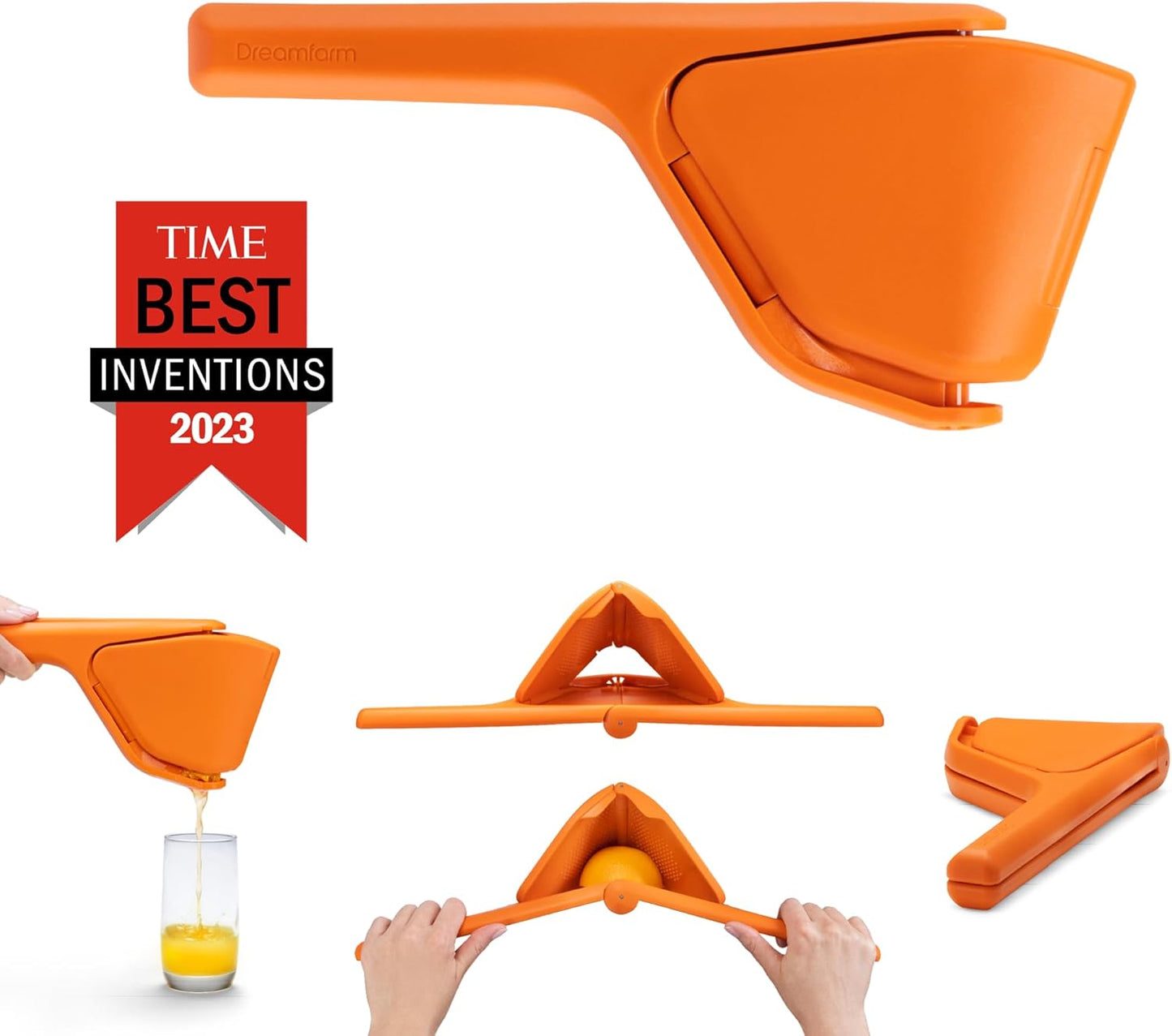 Dreamfarm Original Orange Fluicer Easy-Squeeze Fold-Flat Citrus Juicer - 11 Inch, Suits All Citrus