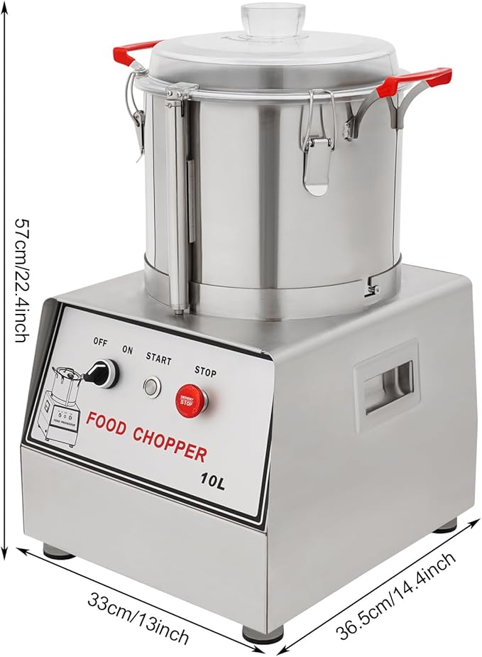 1100W Commercial Food Processor, 10L Stainless Steel Electric Food Chopper Machine, 1400RPM Grinder with Safety Lock & Clear Lid
