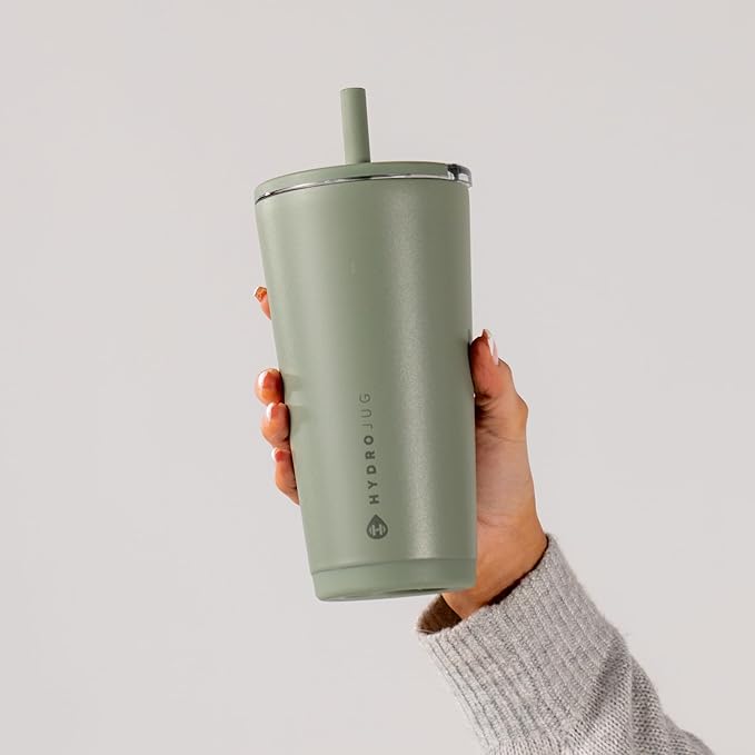 HydroJug Everyday Tumbler 20 oz – Ceramic-Lined Insulated Tumbler with Straw and Soft-Touch Lid, Cup Holder Friendly, Double-Wall Vacuum Insulation, Reusable Travel Cup – Courtyard