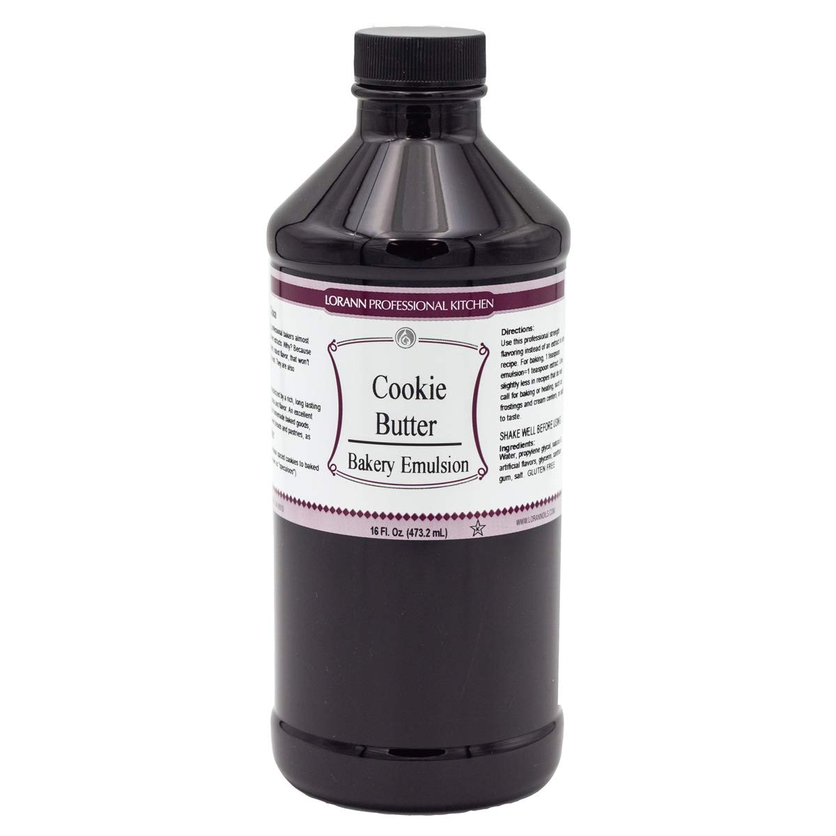 LorAnn Oils Cookie Butter Bakery Emulsion: True Essence, Ideal for Boosting Fruit Tones in Cakes, Cookies & Desserts, Gluten-Free, Keto-Friendly, Extract Substitute Essential for Your Kitchen, 16 Oz