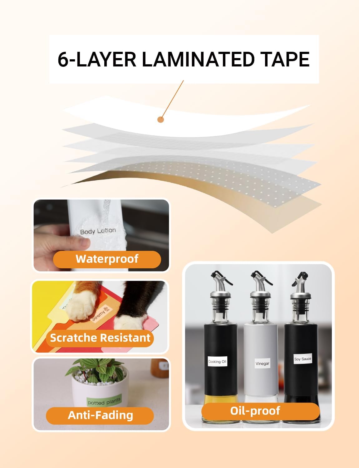 MakeID E1 Q1 Label Maker Tape Refills, 3-Roll 16mm x 4m (0.63" x 13') Continuous Consumables Thermal Laminated Office Labeling Tape Replacement