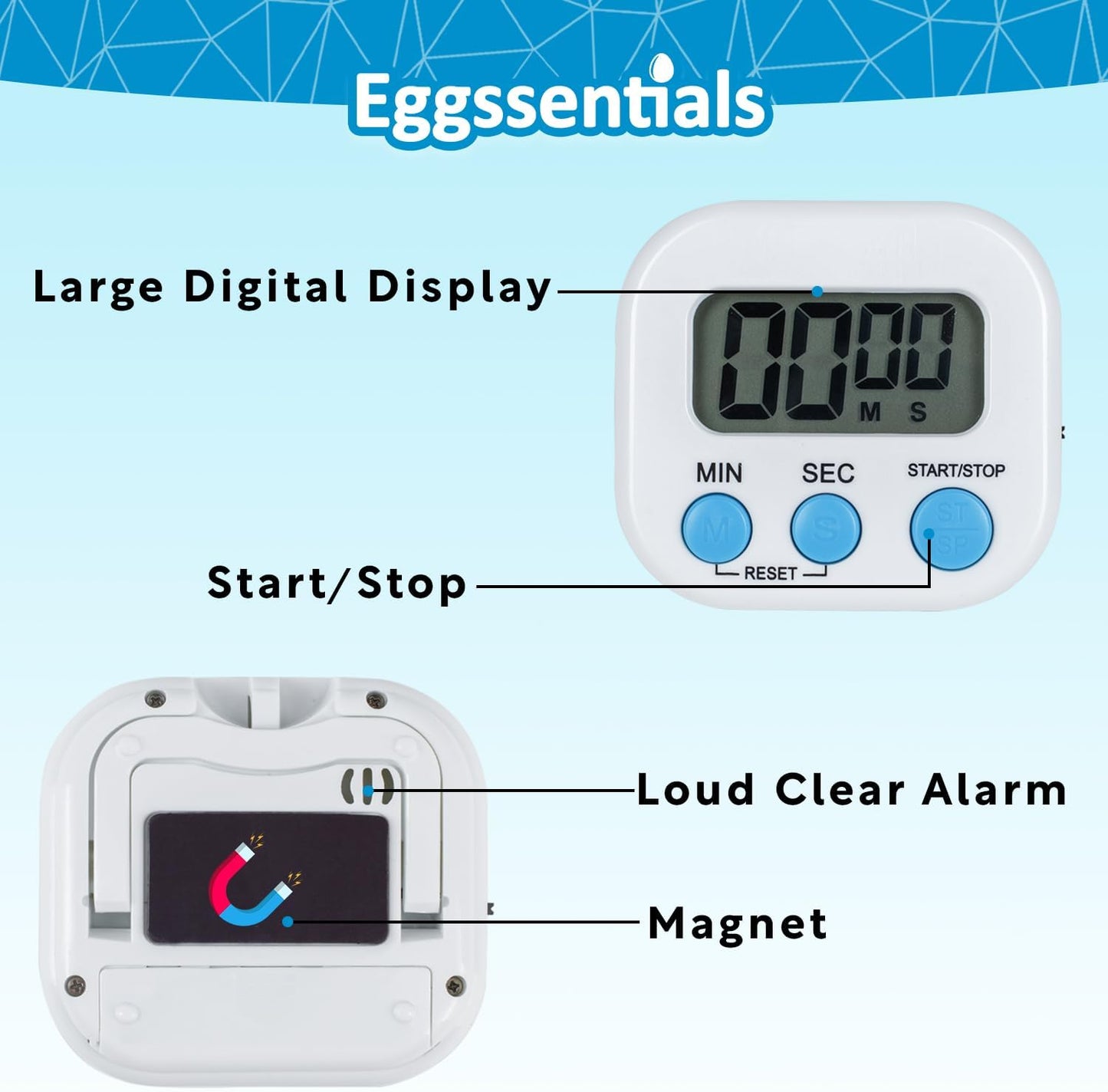 Pack of 4 - Kitchen Timer with Big Digital Numbers and Loud Alarm - Kitchen Timers for Cooking, Classroom for Kids, Gym, Yoga, Office.