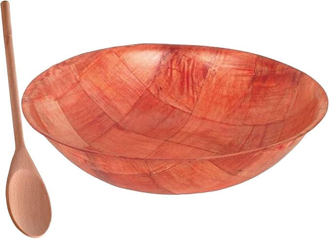 Tiger Chef 20 Inch Woven Wood Salad Bowls. Set Of 3 Bowls With Free Salad Spoon. 20" Snack Popcorn Salad Bowls