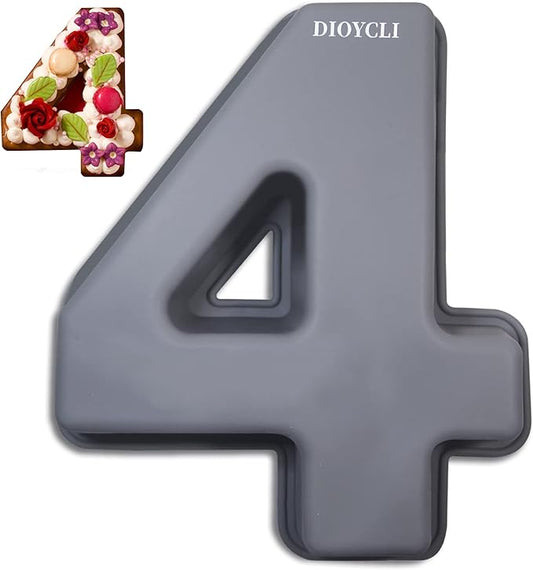 Dioycli Large Number Cake Pans for Baking 3D Cake Silicone Cake Mold DIY Personalized Cake Pan for Birthday and Wedding Anniversary Number 4 Cake Pan of 10 Inch