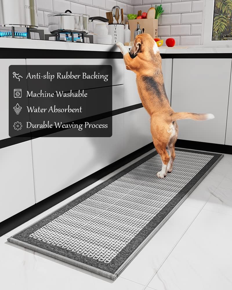 PADOOR Kitchen Mats for Floor, Kitchen Rugs Non Slip Washable, Rubber Backed Kitchen Runner Super Absorbent Kitchen Floor Mat Sink Rug, 25”x59” Grey