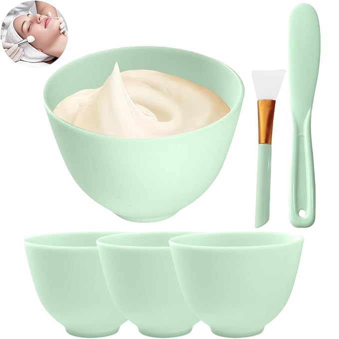 6Pcs Silicone Mixing Bowl, Silicone Bowls for Facial, DIY Face Mask Mixing Bowl for Home Salon Spa Face Skin Applicator Bowl Esthetician Supplies, Green