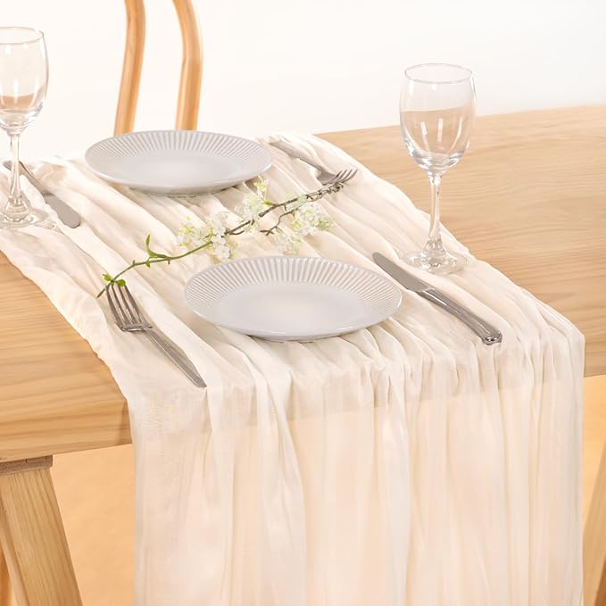 MLMC 3 Pack Ivory White Table Runner Rustic Gauze Cheesecloth Table Runner 10ft Cheese Cloth Centerpiece Decor 35x120 Inches for Wedding Dessert Anniversary Bridal Baby Shower Christmas Winter Decor