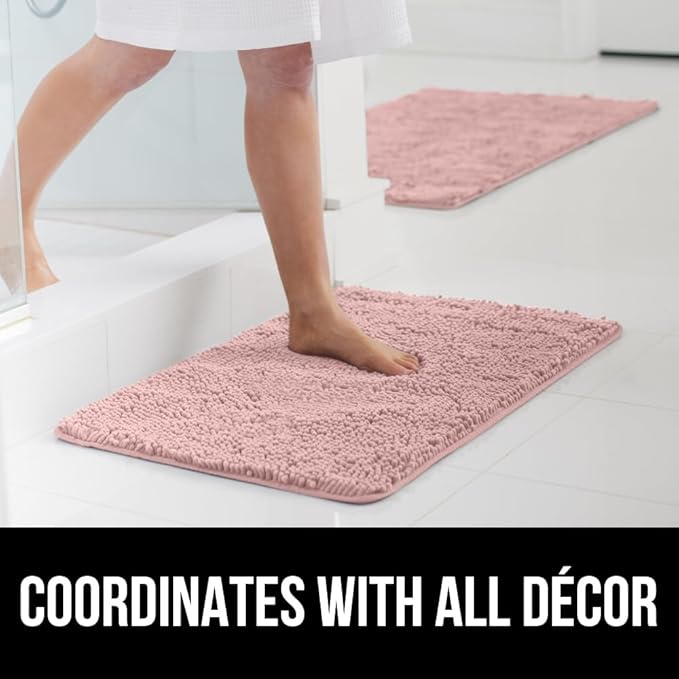 GORILLA GRIP Bath Rug Mat, Thick Soft Absorbent Chenille, Quick Dry Microfiber Mats, Rubber Backing Washable Shower Floor Rugs, US Designed Bathroom Bathmat Home Decor Accessories, 24x17 Dusty Rose