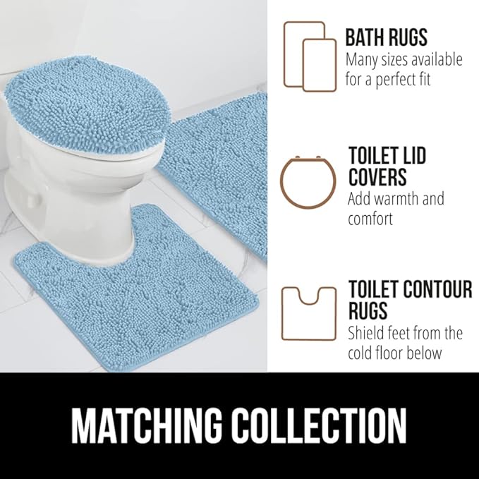 GORILLA GRIP Bath Rug Mat 30x20, Thick Soft Absorbent Chenille, Quick Dry Microfiber Mats, Rubber Backing Washable Shower Floor Rugs, US Designed Bathroom Bathmat Home Decor Accessories, Sky Blue