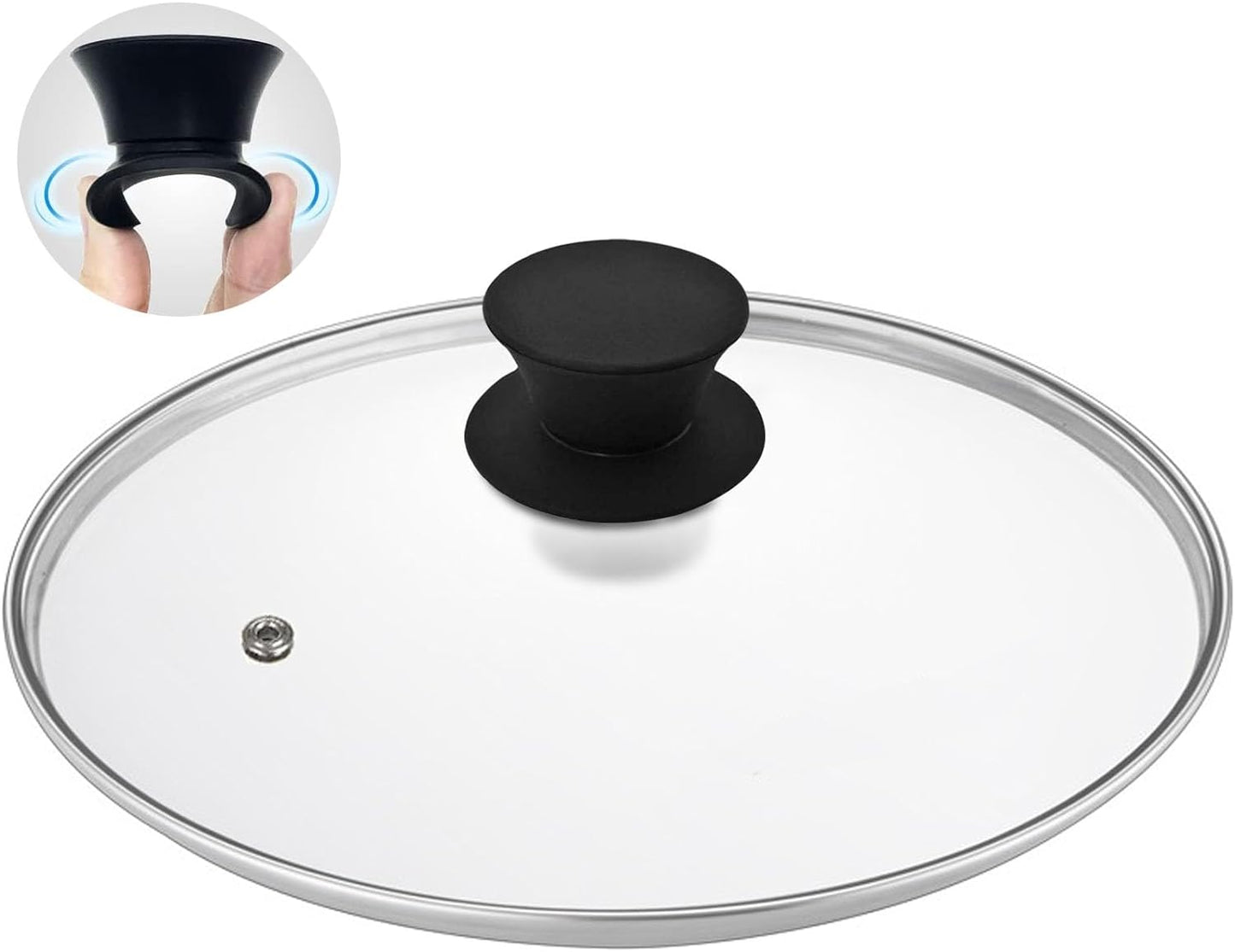 Glass Lid for 9.5 Inch Cast Iron Skillets Frying Pans, 24 cm Tempered Lids for Dutch Ovens, 9.5 In Pan Cover with Stainless Steel Rim for Stock Pots, Heat Resistant Handle, Dishwasher Safe