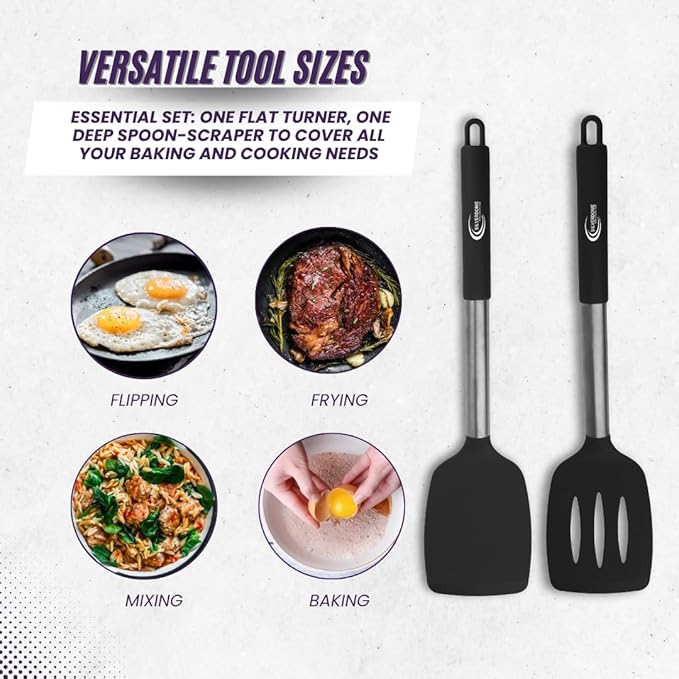 Premium Silicone Spatula Set (2-Piece) – High Heat-Resistant, Non-Slip Grip – Baking, Cooking, Mixing – BPA-Free, Great Gift for Home Chefs,