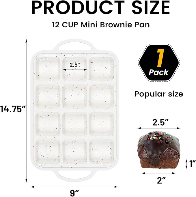 Vinino Silicone Brownie Pan With Dividers, 1 Pack Mini Loaf Pan for Baking Individual, Nonstick 12 Cups Square Muffin Cupcake Pans with Metal Reinforced Frame-Cream