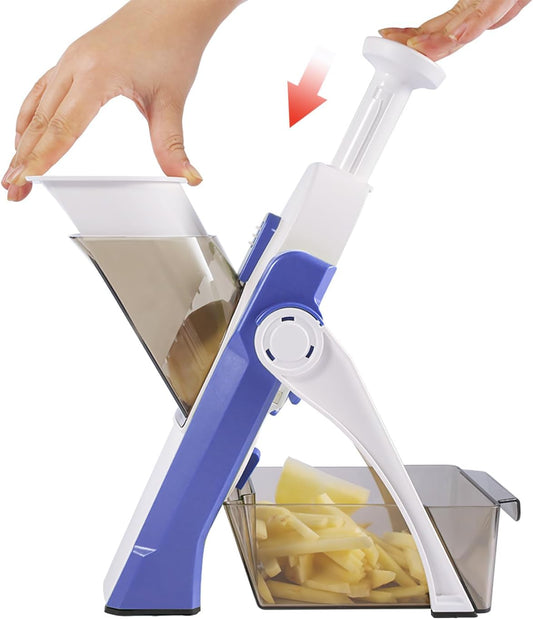 ShanSon Safe Mandoline Slicer,French Fry Cutter,Multifunctional Vegetable Chopper,Mandoline Potato Slicer with 25+ Presets & Thickness Adjuster, Chopping Artifact for Kitchen Meal Prep,Blue