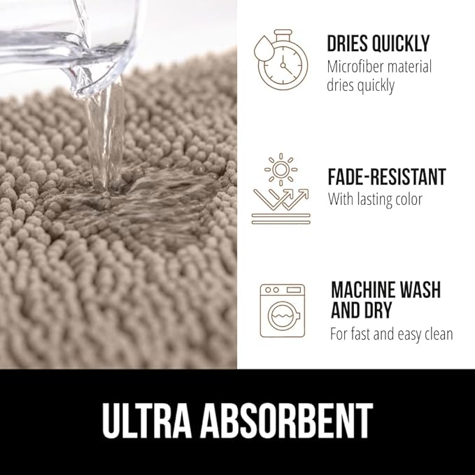 GORILLA GRIP Bath Rug Mat 70x24, Thick Absorbent Chenille, Quick Dry Microfiber Mats, Rubber Backing Washable Shower Floor Rugs, Bathmat Runner, US Designed Bathroom Home Decor Accessories Gray Beige
