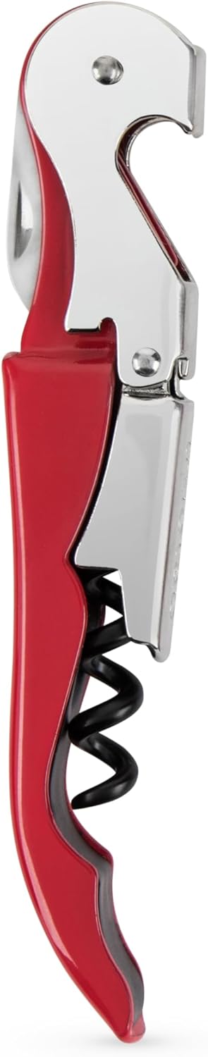 True Brands TrueTap Double Hinged Waiters Corkscrew, Top-notch Stainless Steel Opener with Foil Cutter Built to Last Wine Key Red, Set of 1