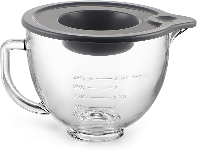 MOLIGOU Glass Bowl Compatible with Kitchenaid 4.5 and 5 Quart Tilt-Head Stand Mixers, 5 qt Stand Mixer Bowl with Lid and Pour Spout
