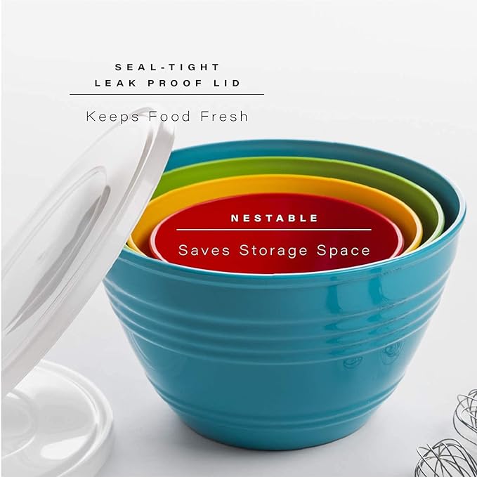 BINO | Mixing Bowl Set with Lids | Versatile Plastic Bowls for Kitchen Mixing, Serving, and Storage - 4-Piece Mixing Bowl Set in Various Sizes | Space-Saving Nesting Design | Dishwasher Safe