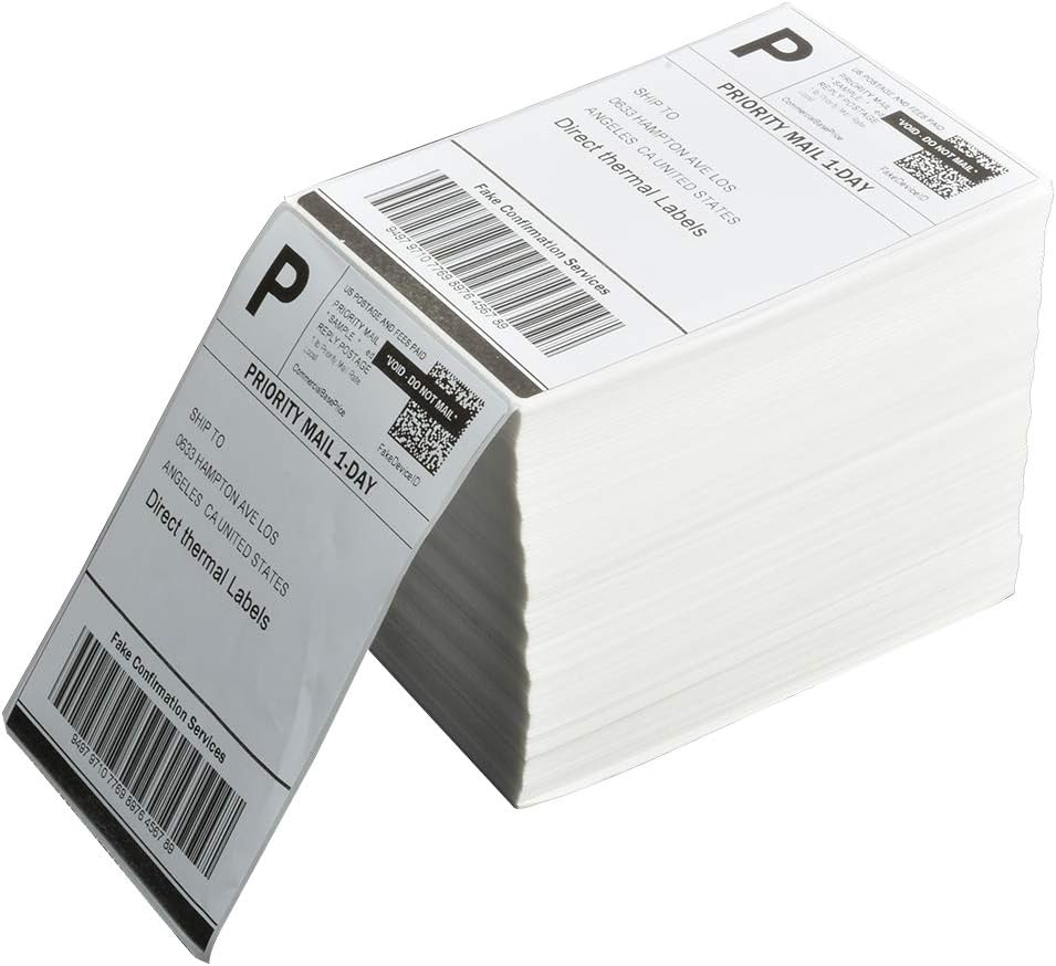 4 Stacks Fanfold 4" x 6" Direct Thermal Labels, 1000 Labels Per Stack, White Perforated Shipping Labels, Permanent-Adhesive, Compatible Zebra, Rollo Thermal Label Printer