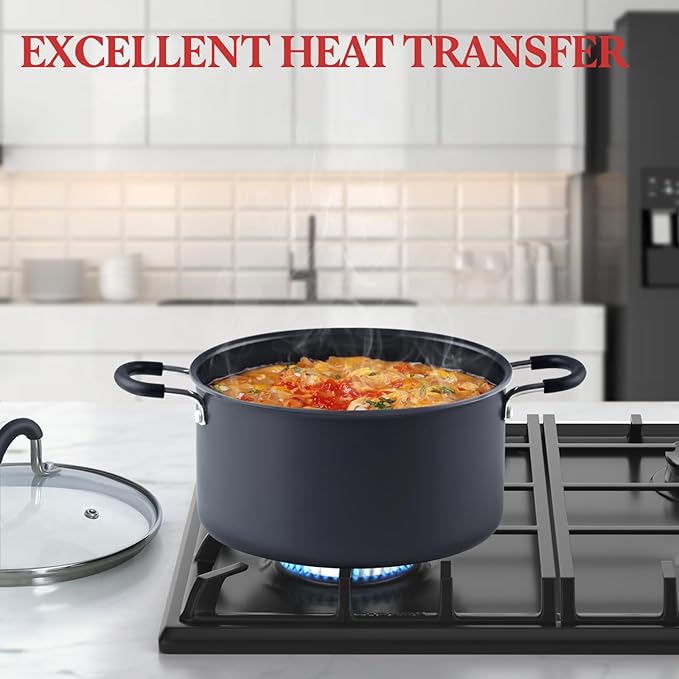 Cook N Home Nonstick Stockpot Soup pot with Lid Professional Hard Anodized 10 Quart, Oven safe - Stay Cool Handles, Black