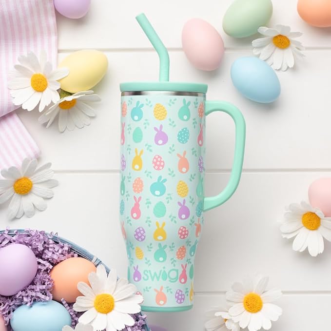 Swig Life 30oz Mega Mug, 30 oz Tumbler with Handle and Straw, Cup Holder Friendly, Dishwasher Safe, Extra Large Insulated Tumbler, Easter Basket Stuffers, Easter Gifts for Women (Egg Hunt)