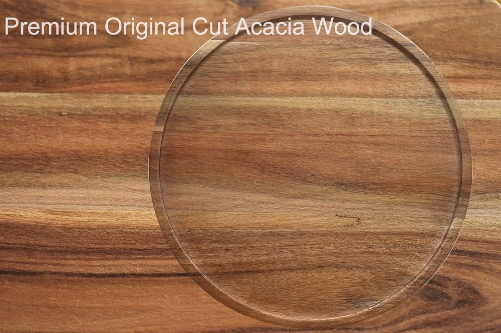 12" Two-Tier Acacia Wood Lazy Susan Organizer Kitchen Turntable for Cabinet Pantry Table Organization